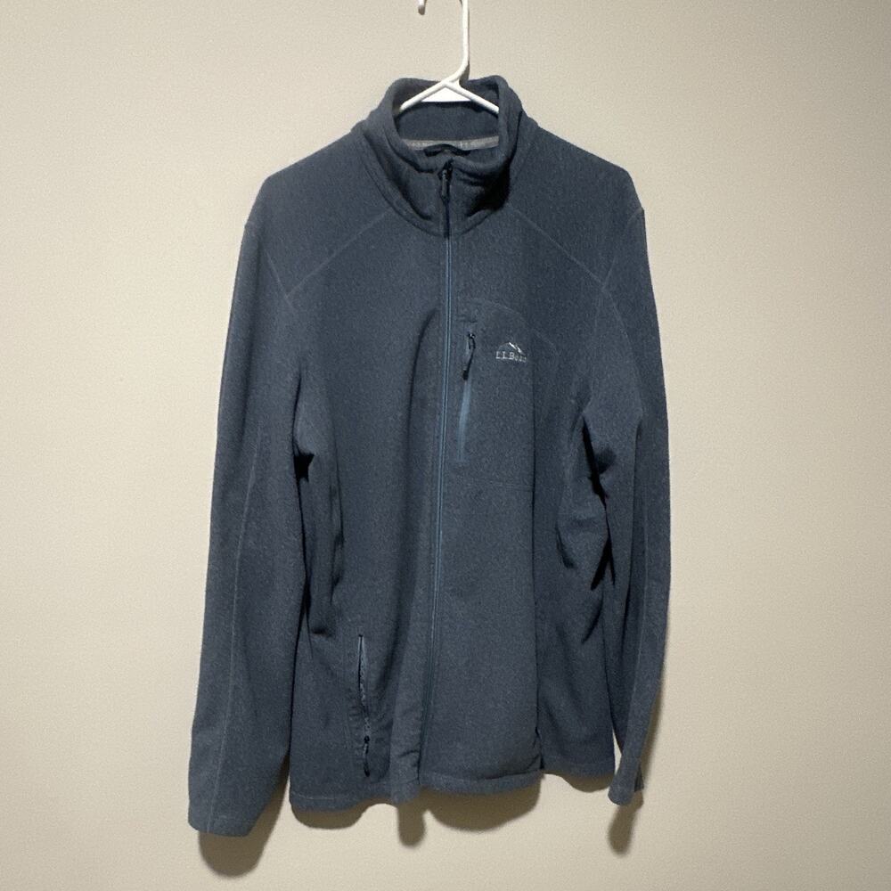 L.L.Bean Men’s Slightly Fitted Full Zip Fleece Jacket Blue LT Tall Pockets
